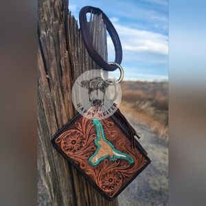 Brown and Turquoise Longhorn Steer Bangle Keychain Wallet NWOT